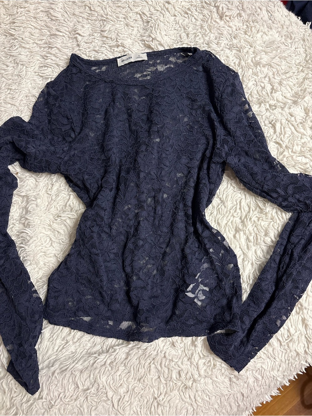Hollister Navy Floral Lace Long Sleeve Top